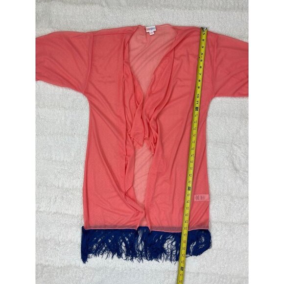 LuLaRoe Monroe Fringe Kimono Small Peach Sheer Open Front Short Sleeve - Picture 6 of 7